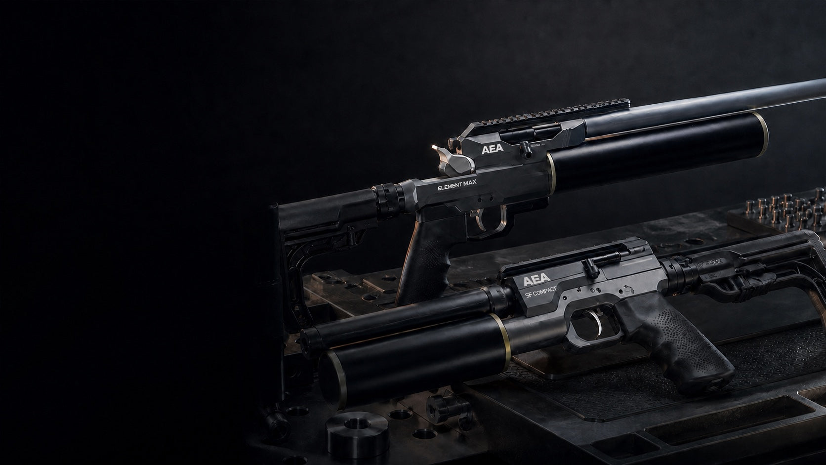 AEA airgun engineering display with restored AEA, Element Max and SF Compact markings
