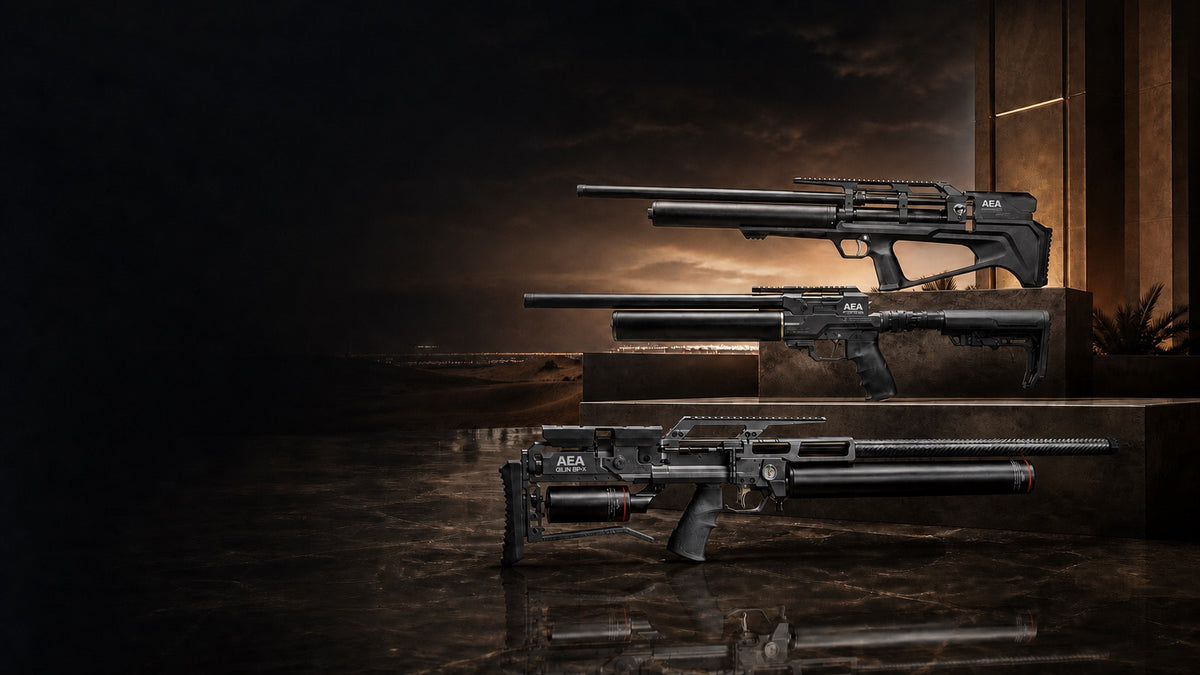 AEA Middle East PCP airgun family with restored AEA and QILIN markings