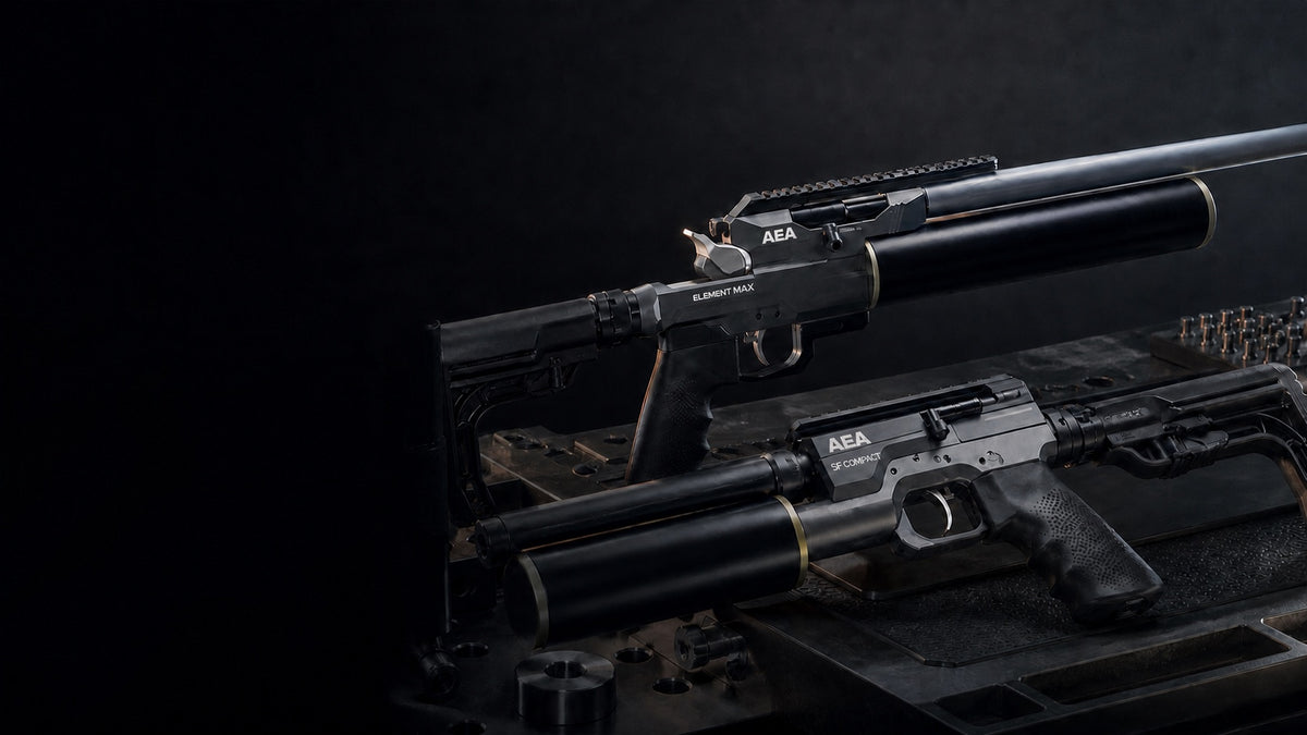 AEA airgun engineering display with restored AEA, Element Max and SF Compact markings