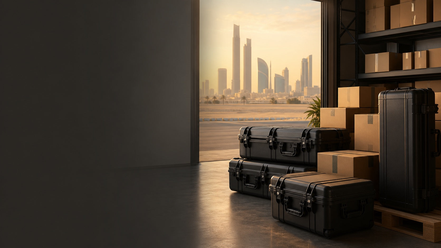 Secure equipment cases prepared for delivery across the UAE
